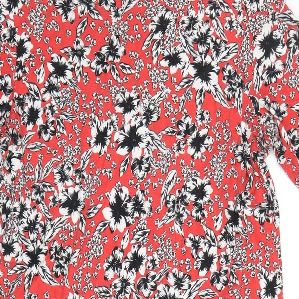 Marks and Spencer Womens Red Floral Viscose A-Line Size 12 Off the Shoulder Pullover