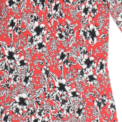 Marks and Spencer Womens Red Floral Viscose A-Line Size 12 Off the Shoulder Pullover