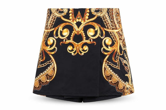 Front view of Pretty Next Door women’s black geometric polyester skort skirt, size S