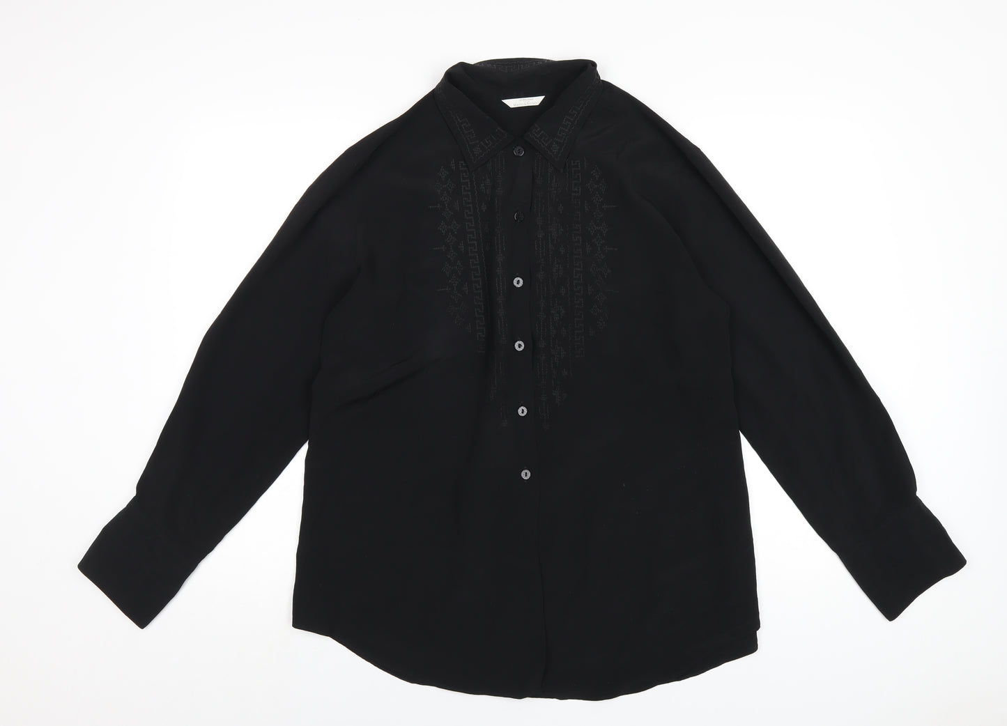 Marks and Spencer Womens Black Polyester Basic Button-Up Size 16 Collared