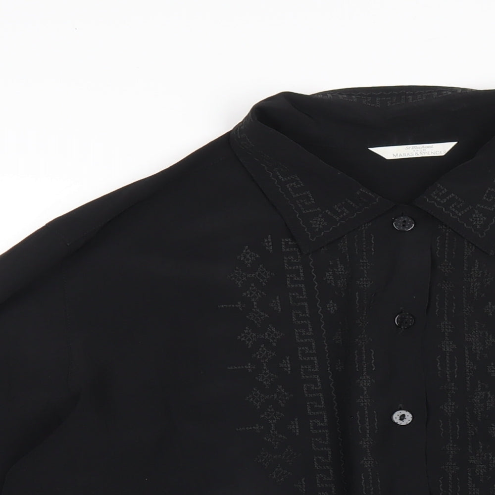 Marks and Spencer Womens Black Polyester Basic Button-Up Size 16 Collared
