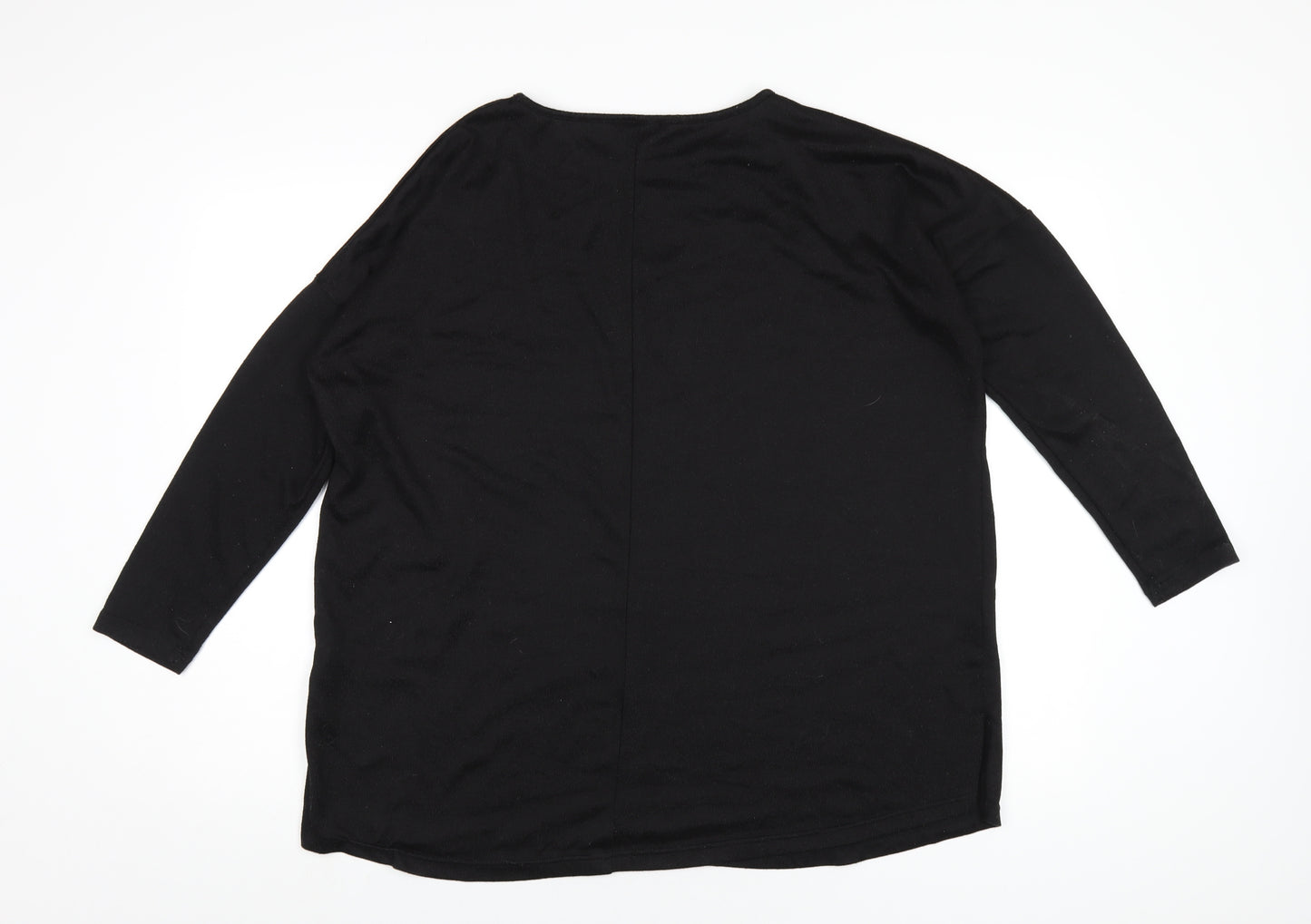 New Look Womens Black Polyester Basic T-Shirt Size 14 Round Neck