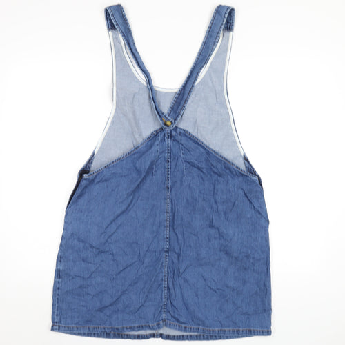 ASOS Womens Blue Cotton Pinafore/Dungaree Dress Size 10 Scoop Neck Button
