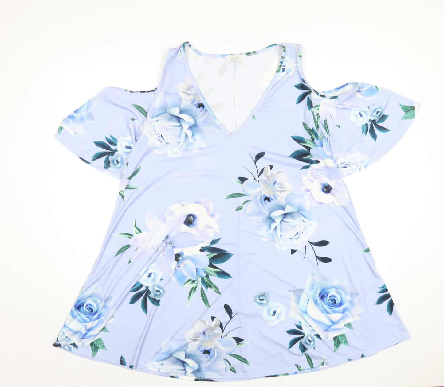 Yours Womens Blue Floral Polyester Basic T-Shirt Size 20 V-Neck