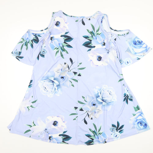 Yours Womens Blue Floral Polyester Basic T-Shirt Size 20 V-Neck