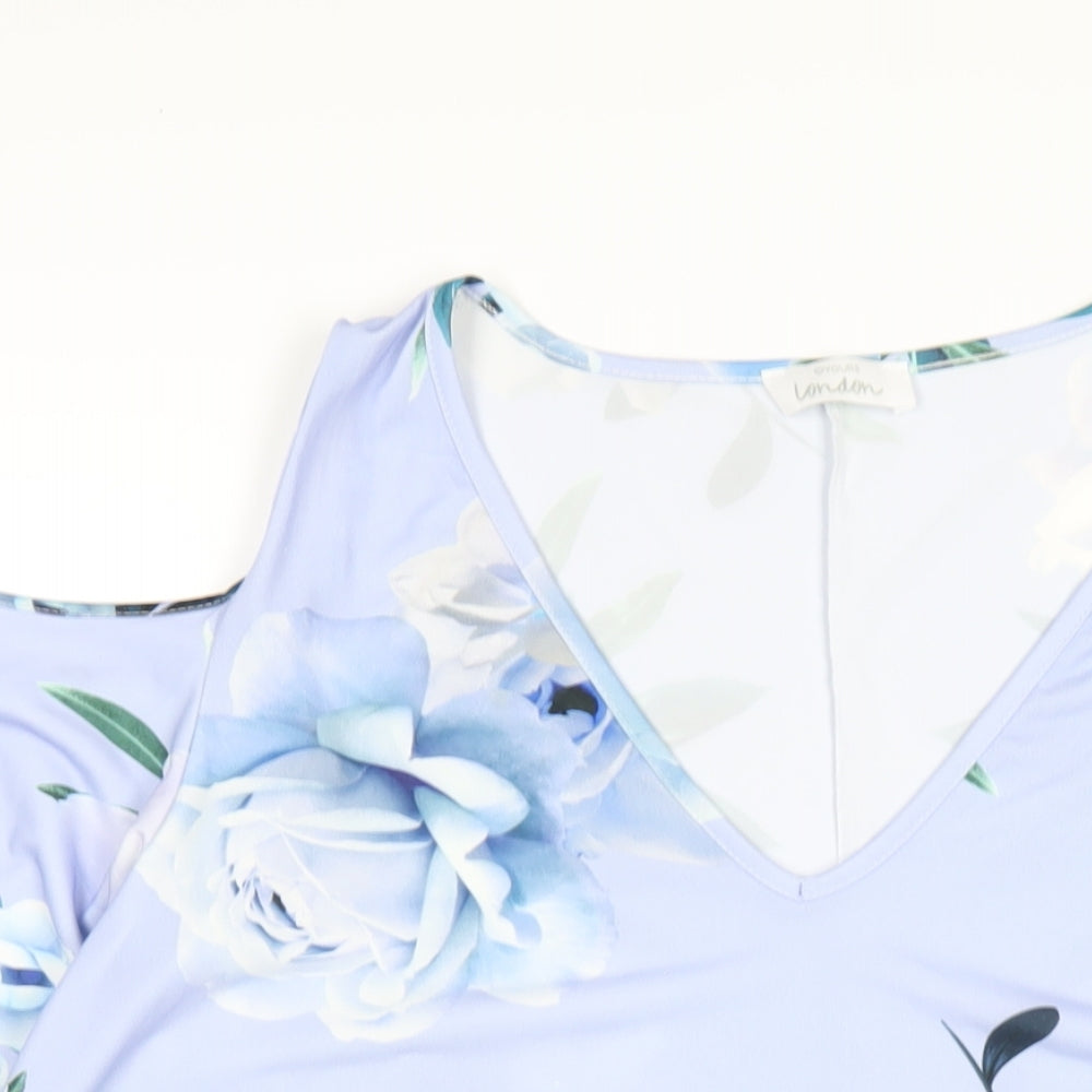 Yours Womens Blue Floral Polyester Basic T-Shirt Size 20 V-Neck