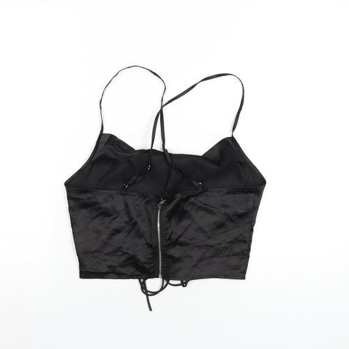 PRETTYLITTLETHING Womens Black Polyester Camisole T-Shirt Size 12 Cowl Neck