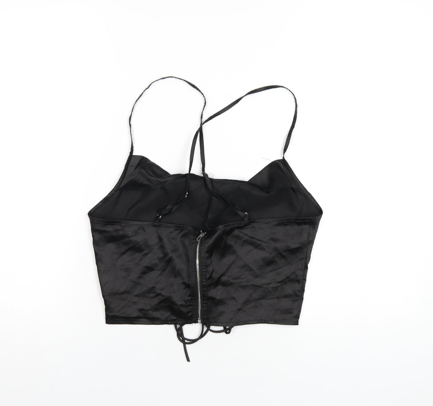 PRETTYLITTLETHING Womens Black Polyester Camisole T-Shirt Size 12 Cowl Neck