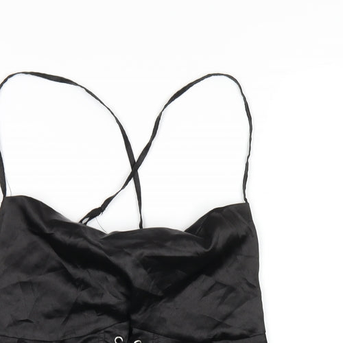 PRETTYLITTLETHING Womens Black Polyester Camisole T-Shirt Size 12 Cowl Neck