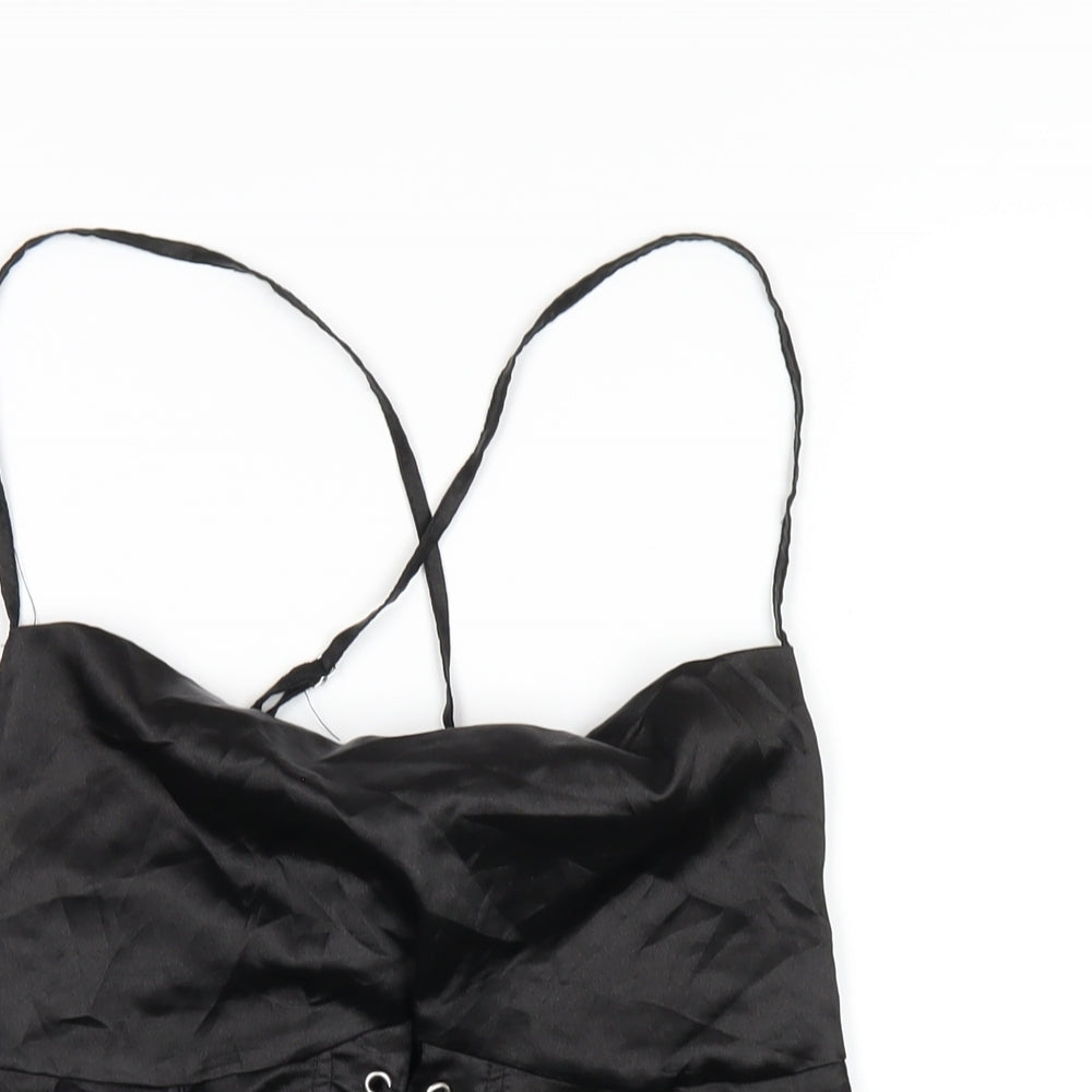 PRETTYLITTLETHING Womens Black Polyester Camisole T-Shirt Size 12 Cowl Neck