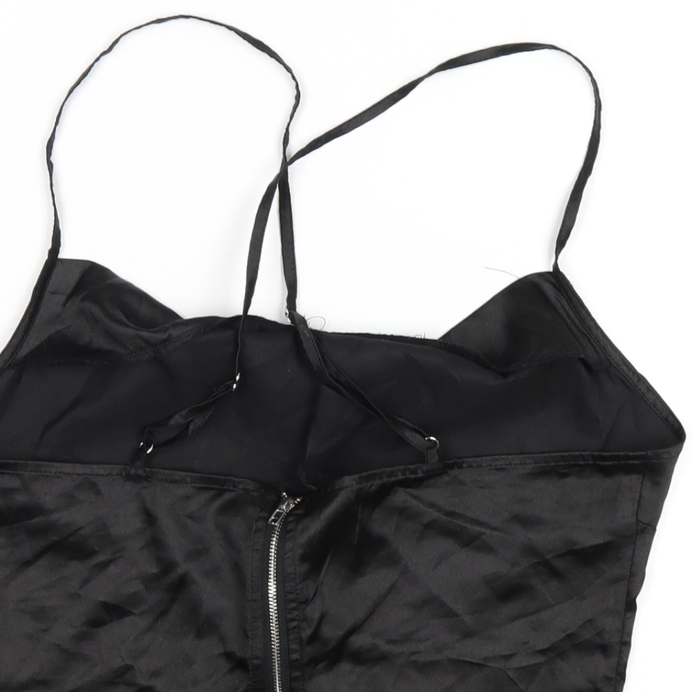 PRETTYLITTLETHING Womens Black Polyester Camisole T-Shirt Size 12 Cowl Neck