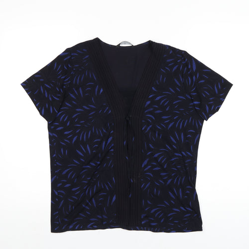Bonmarché Womens Blue Geometric Polyester Basic T-Shirt Size 14 Scoop Neck