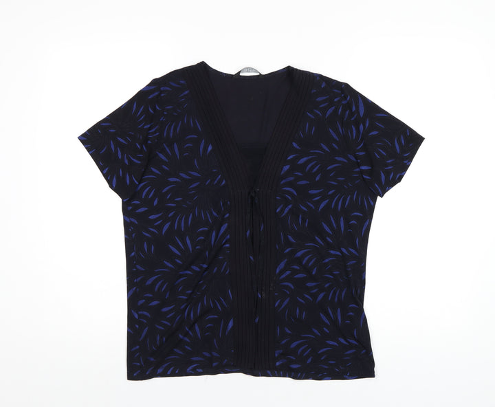 Bonmarché Womens Blue Geometric Polyester Basic T-Shirt Size 14 Scoop Neck
