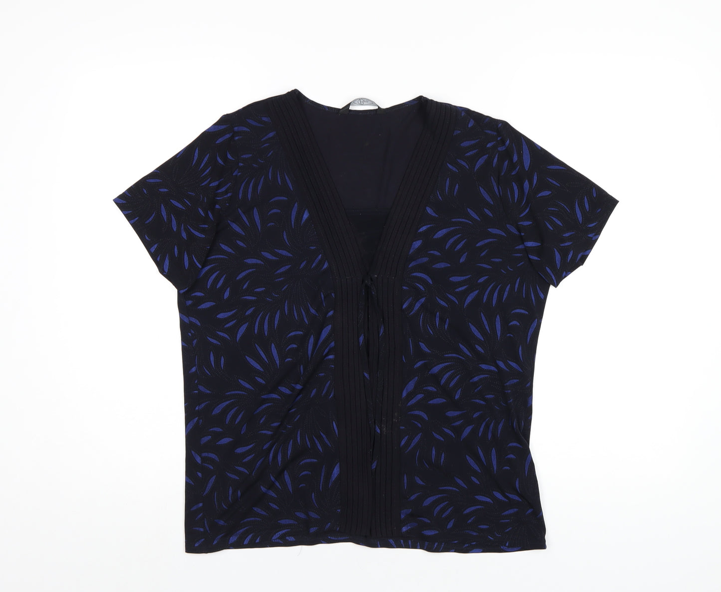 Bonmarché Womens Blue Geometric Polyester Basic T-Shirt Size 14 Scoop Neck