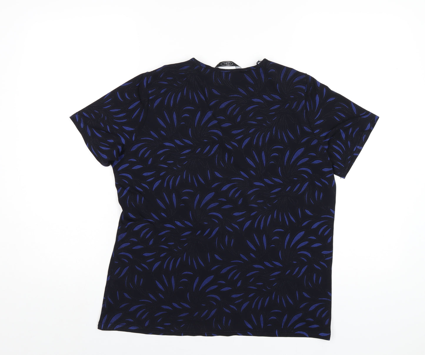 Bonmarché Womens Blue Geometric Polyester Basic T-Shirt Size 14 Scoop Neck