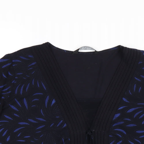 Bonmarché Womens Blue Geometric Polyester Basic T-Shirt Size 14 Scoop Neck
