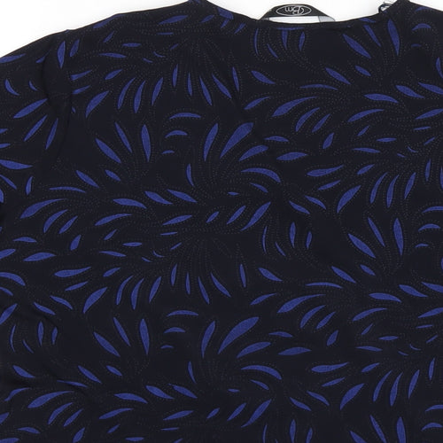 Bonmarché Womens Blue Geometric Polyester Basic T-Shirt Size 14 Scoop Neck