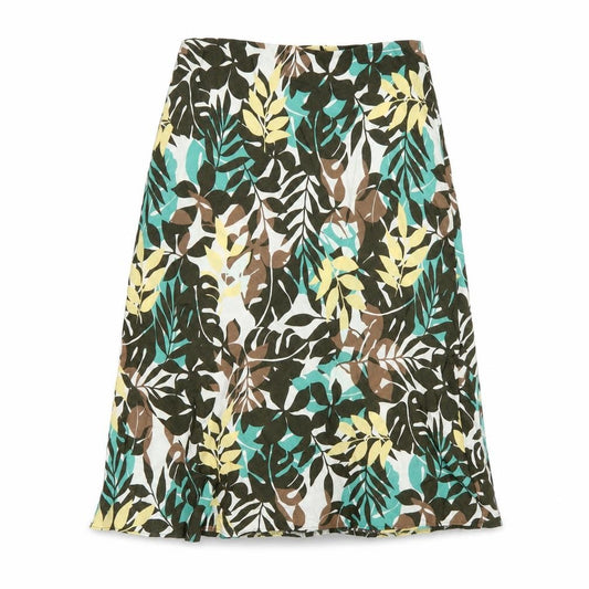 Front view of Marks & Spencer women’s multicoloured geometric viscose a-line skirt, size UK 10