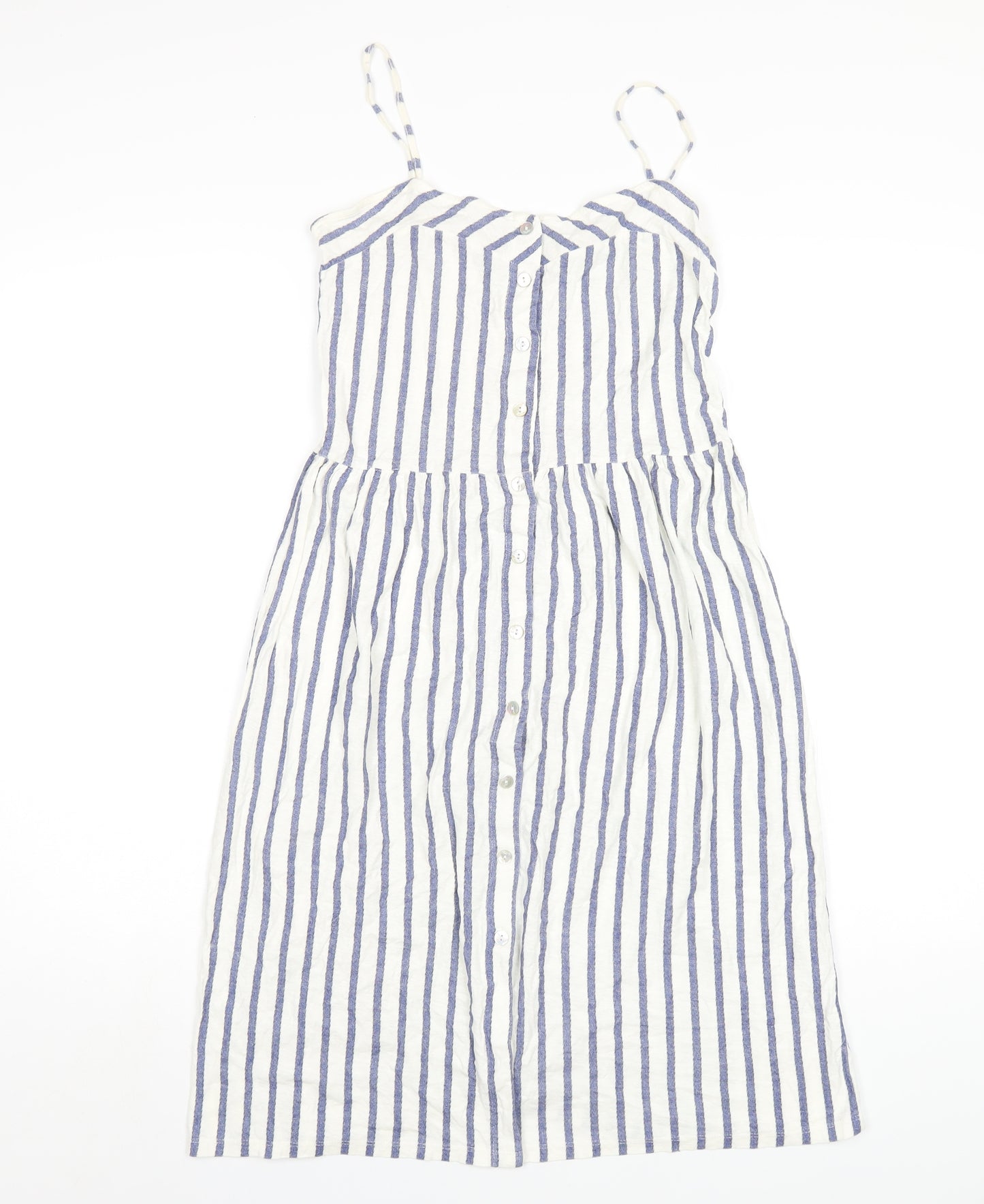 Zara Womens White Striped Cotton A-Line Size S V-Neck Button