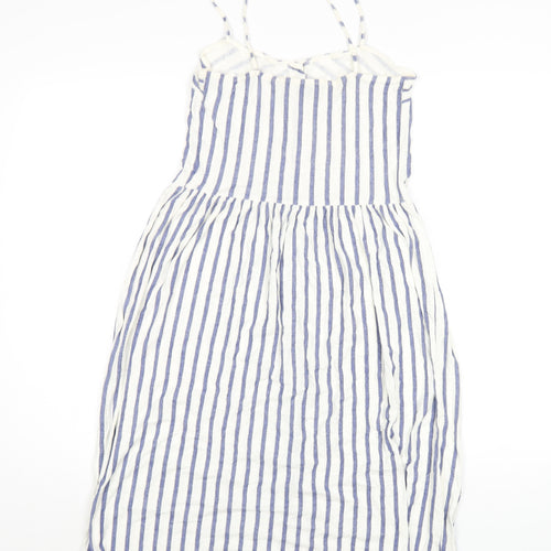 Zara Womens White Striped Cotton A-Line Size S V-Neck Button