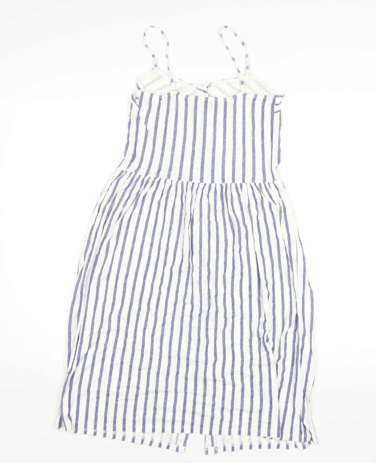 Zara Womens White Striped Cotton A-Line Size S V-Neck Button