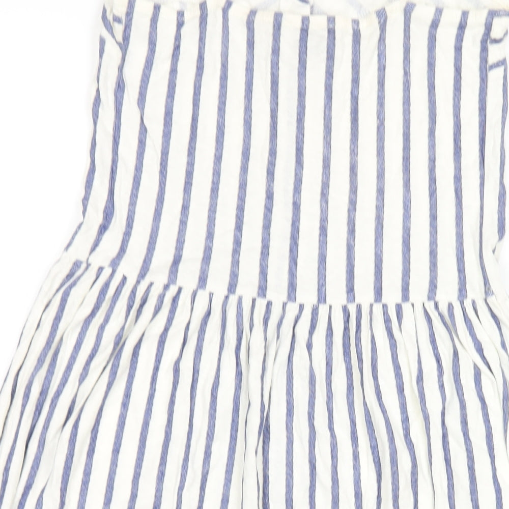 Zara Womens White Striped Cotton A-Line Size S V-Neck Button