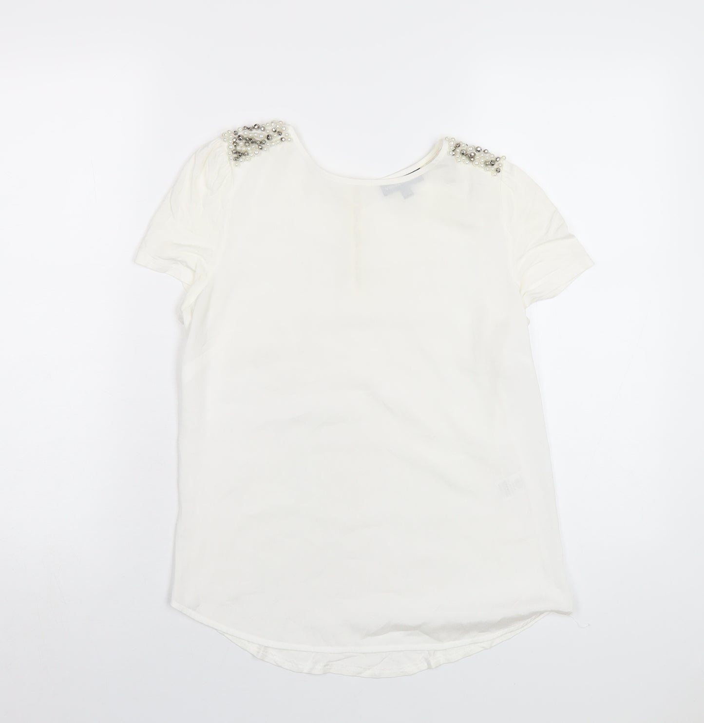 Warehouse Womens Ivory Viscose Basic T-Shirt Size 12 Round Neck