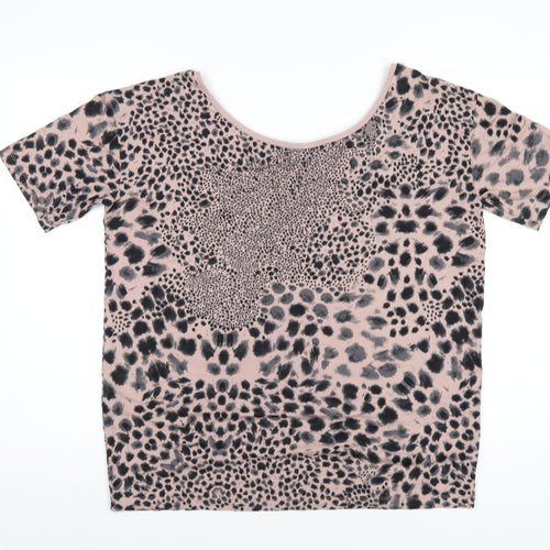 NEXT Womens Pink Geometric Viscose Basic T-Shirt Size 8 Boat Neck