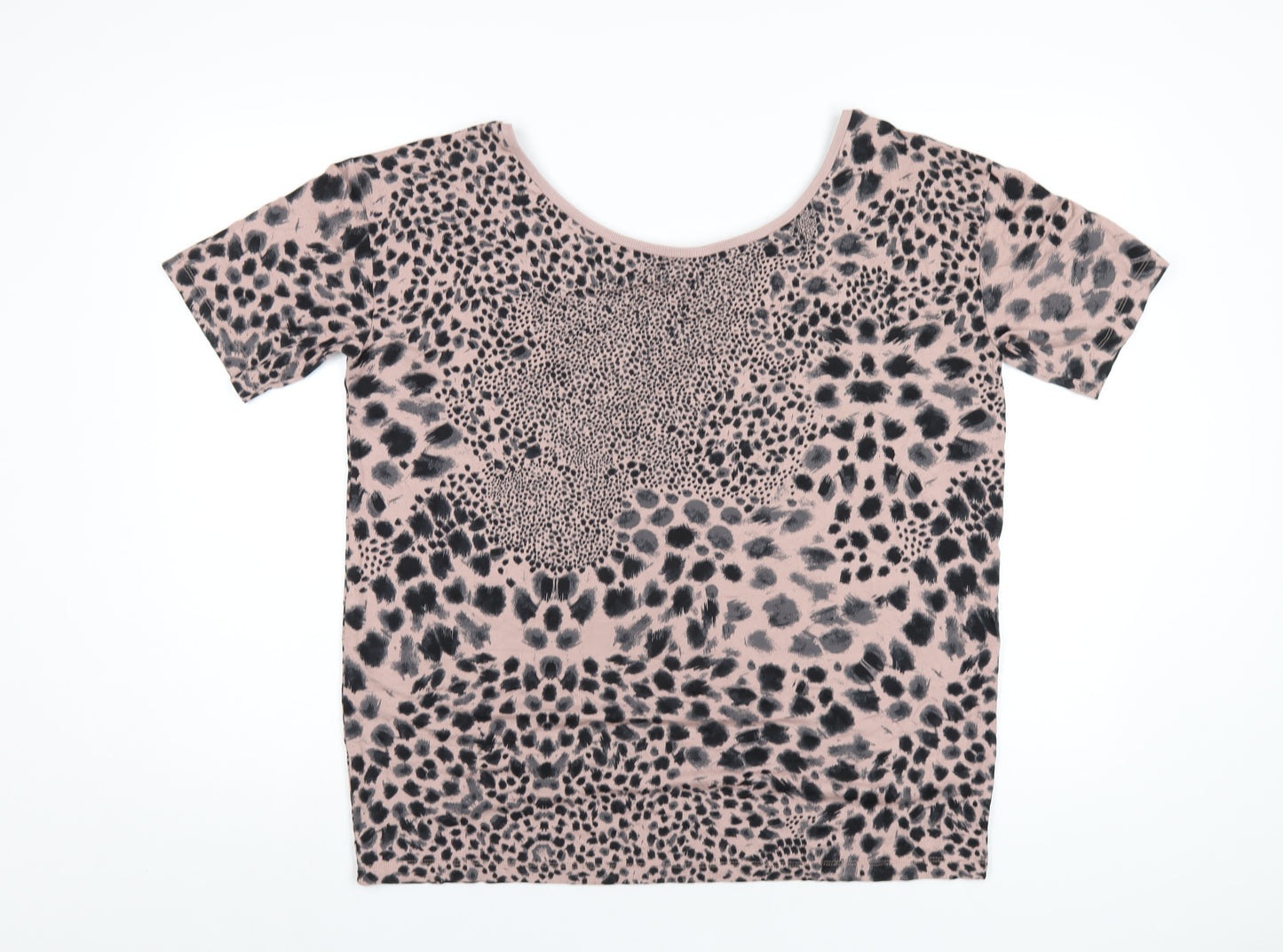 NEXT Womens Pink Geometric Viscose Basic T-Shirt Size 8 Boat Neck