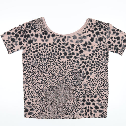 NEXT Womens Pink Geometric Viscose Basic T-Shirt Size 8 Boat Neck