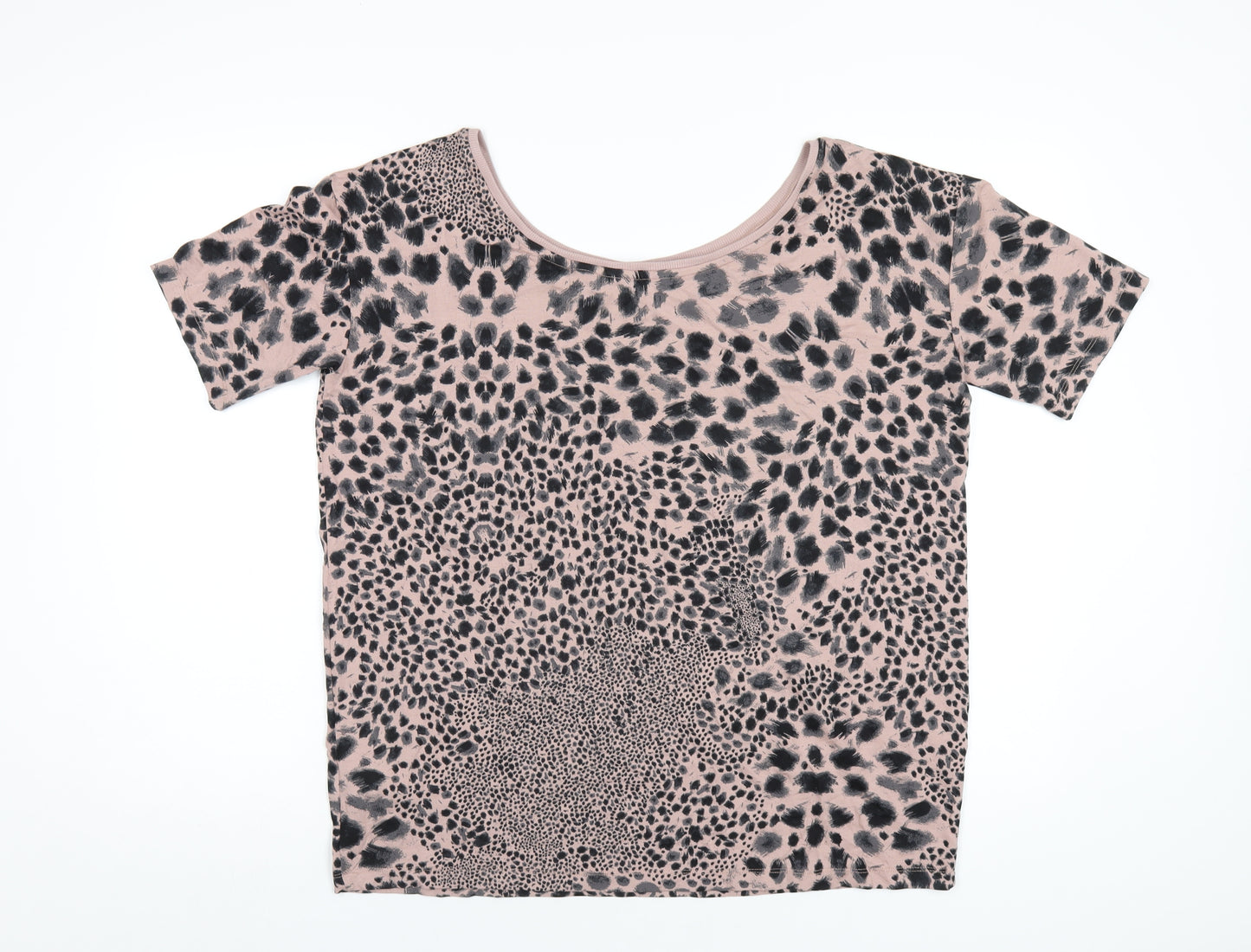 NEXT Womens Pink Geometric Viscose Basic T-Shirt Size 8 Boat Neck