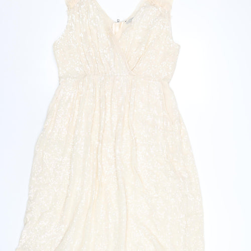 French Connection Womens Ivory Polyester A-Line Size 14 V-Neck Zip - Sequin