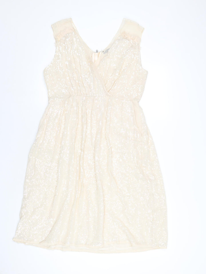 French Connection Womens Ivory Polyester A-Line Size 14 V-Neck Zip - Sequin