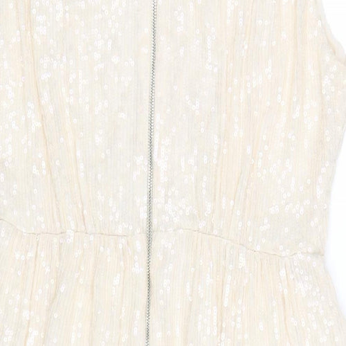 French Connection Womens Ivory Polyester A-Line Size 14 V-Neck Zip - Sequin