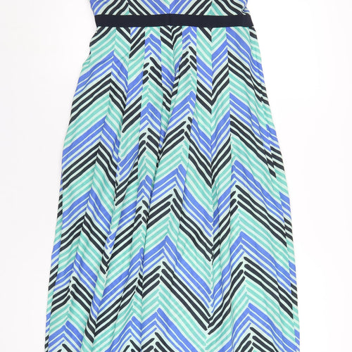 Ann Taylor Womens Multicoloured Herringbone Polyester A-Line Size 10 Round Neck Zip