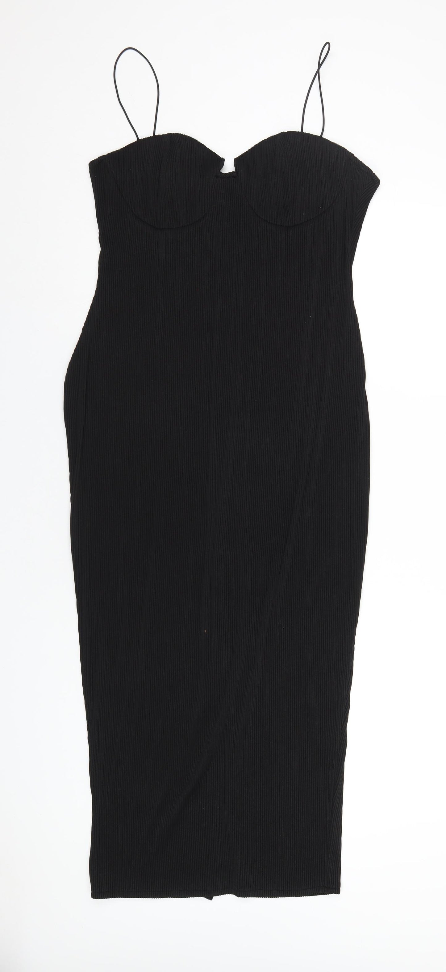 PRETTYLITTLETHING Womens Black Polyester Bodycon Size 16 Sweetheart Zip