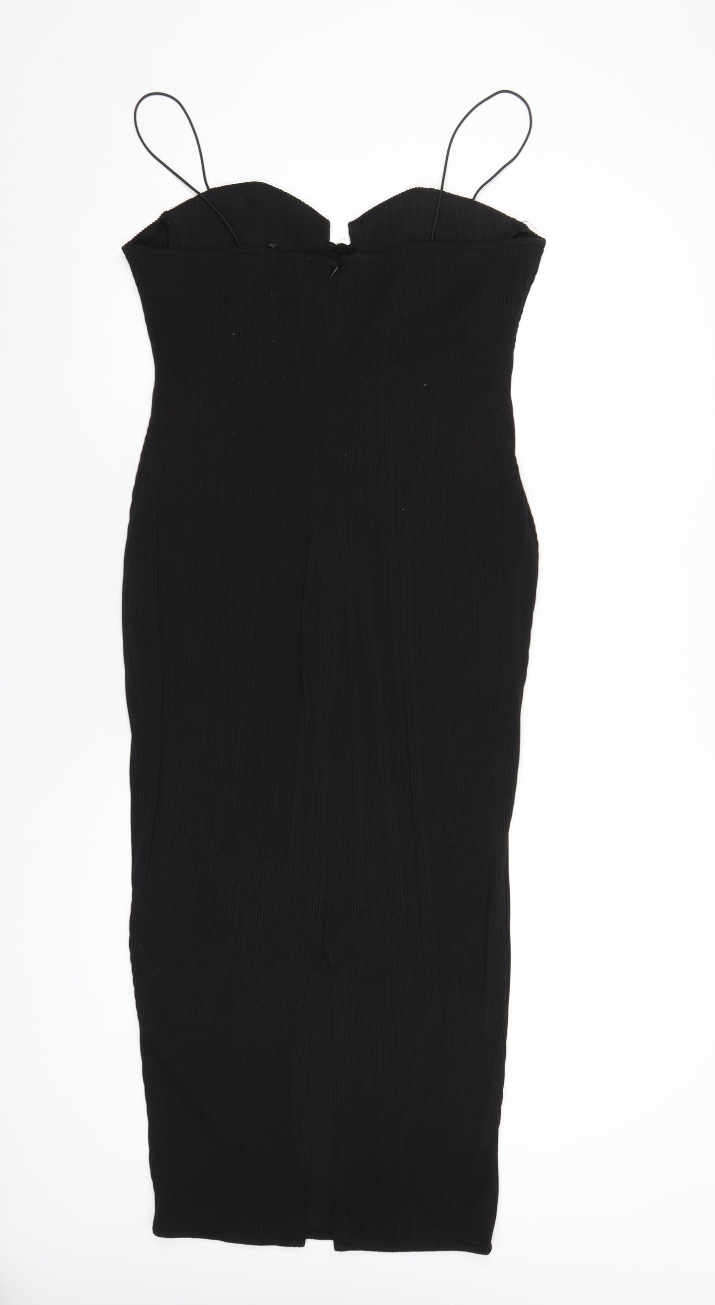 PRETTYLITTLETHING Womens Black Polyester Bodycon Size 16 Sweetheart Zip