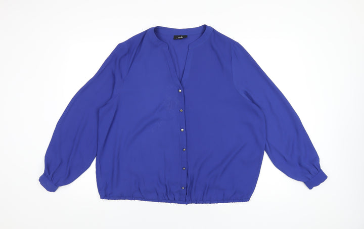 Wallis Womens Blue Polyester Basic T-Shirt Size L V-Neck