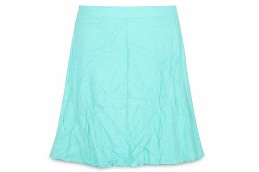 Front view of Peter Hahn women’s green linen a-line skirt, size UK 16, zip