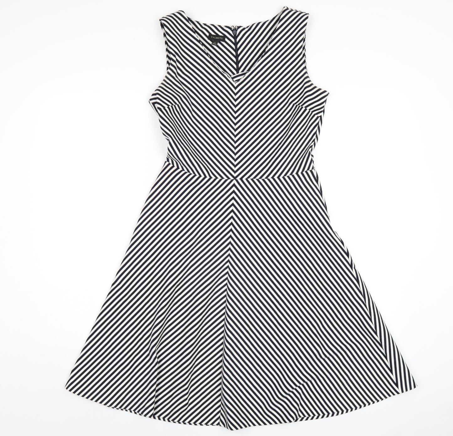 Talbots Womens Black Striped Polyester A-Line Size S V-Neck Zip
