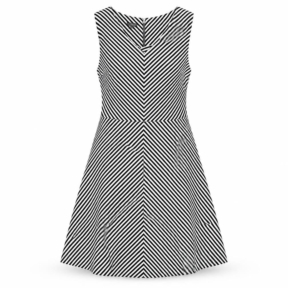 Front view of Talbots women’s black striped polyester a-line, size S, v-neck zip
