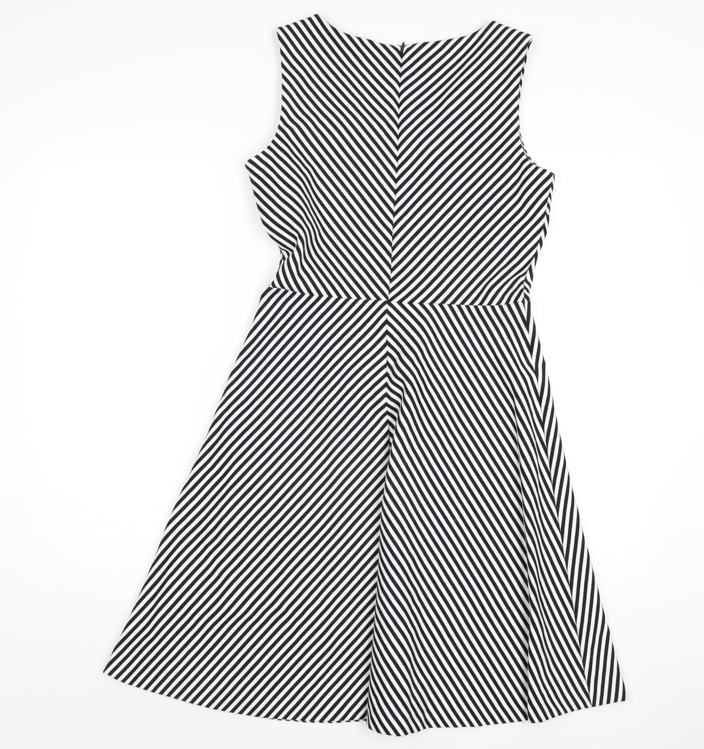 Talbots Womens Black Striped Polyester A-Line Size S V-Neck Zip