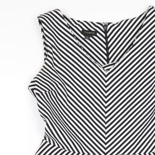 Talbots Womens Black Striped Polyester A-Line Size S V-Neck Zip
