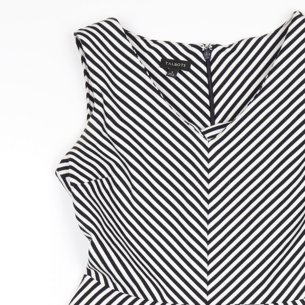 Talbots Womens Black Striped Polyester A-Line Size S V-Neck Zip
