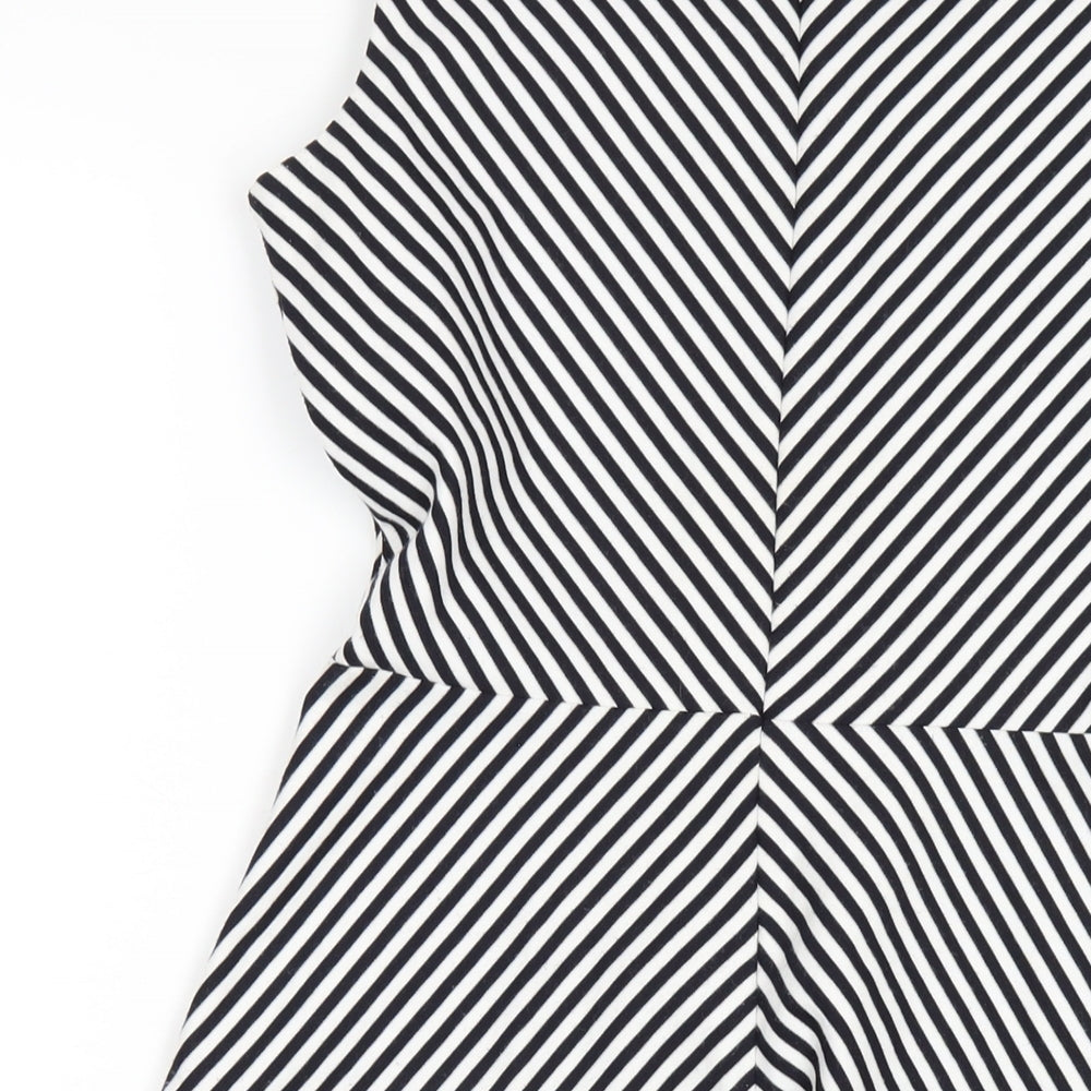 Talbots Womens Black Striped Polyester A-Line Size S V-Neck Zip