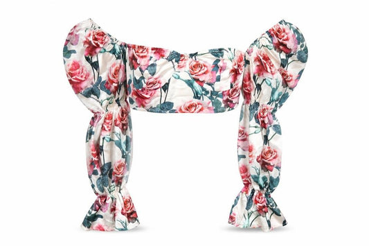 Front view of PRETTYLITTLETHING women’s multicoloured floral polyester cropped t-shirt, size UK 4, sweetheart