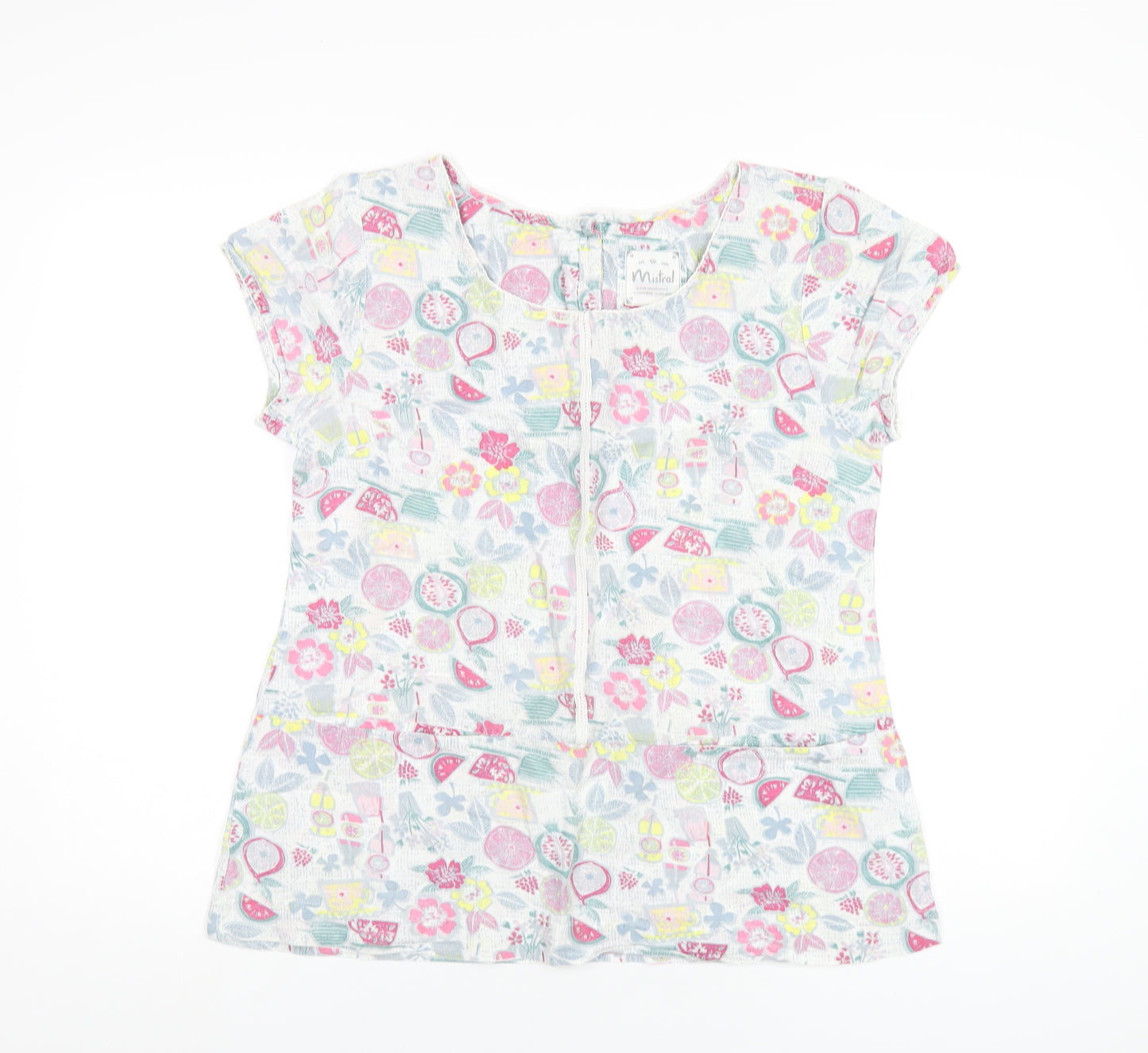 Mistral Womens Multicoloured Geometric Cotton Basic T-Shirt Size 12 Round Neck