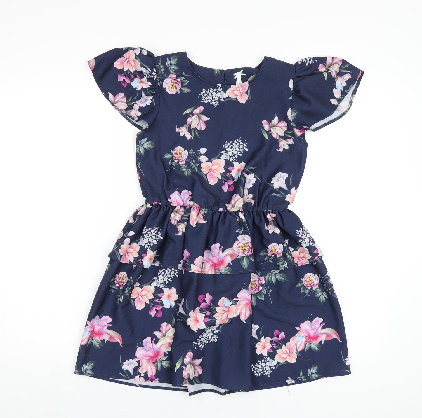 NEXT Girls Blue Floral Polyester A-Line Size 10 Years Round Neck Button