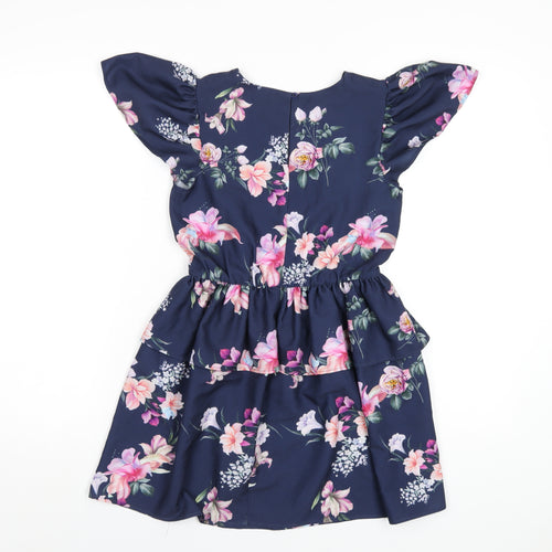 NEXT Girls Blue Floral Polyester A-Line Size 10 Years Round Neck Button