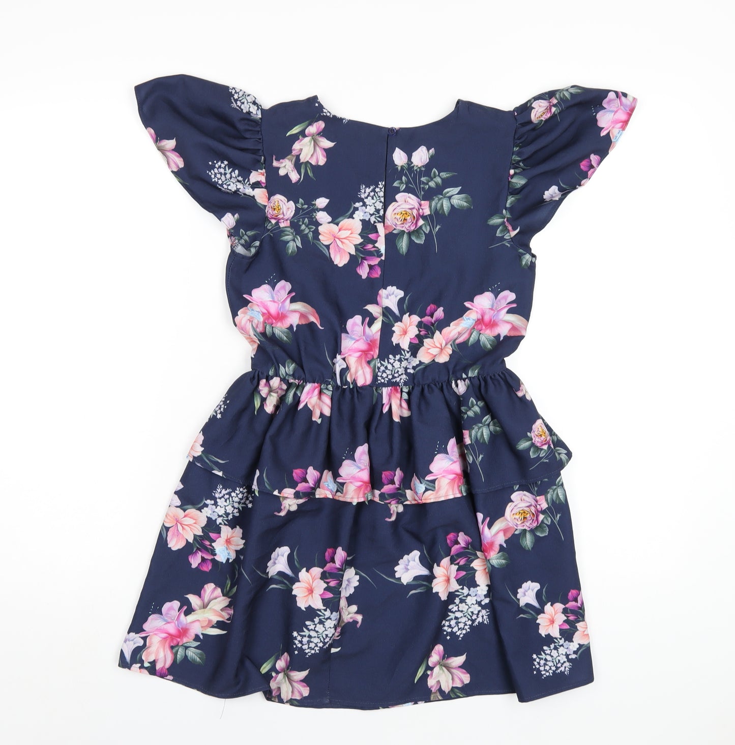 NEXT Girls Blue Floral Polyester A-Line Size 10 Years Round Neck Button